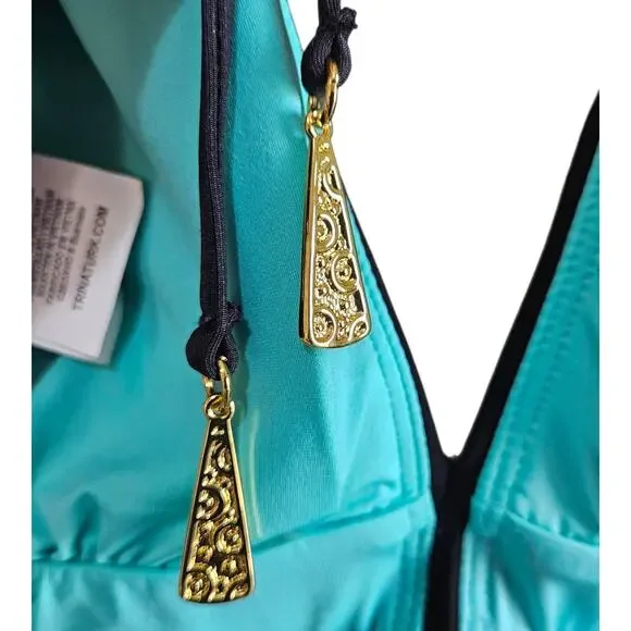 TRINA TURK Women's 12 Electric Reef Swimsuit One Piece V-Neck Halter Tropical - Picture 8 of 10